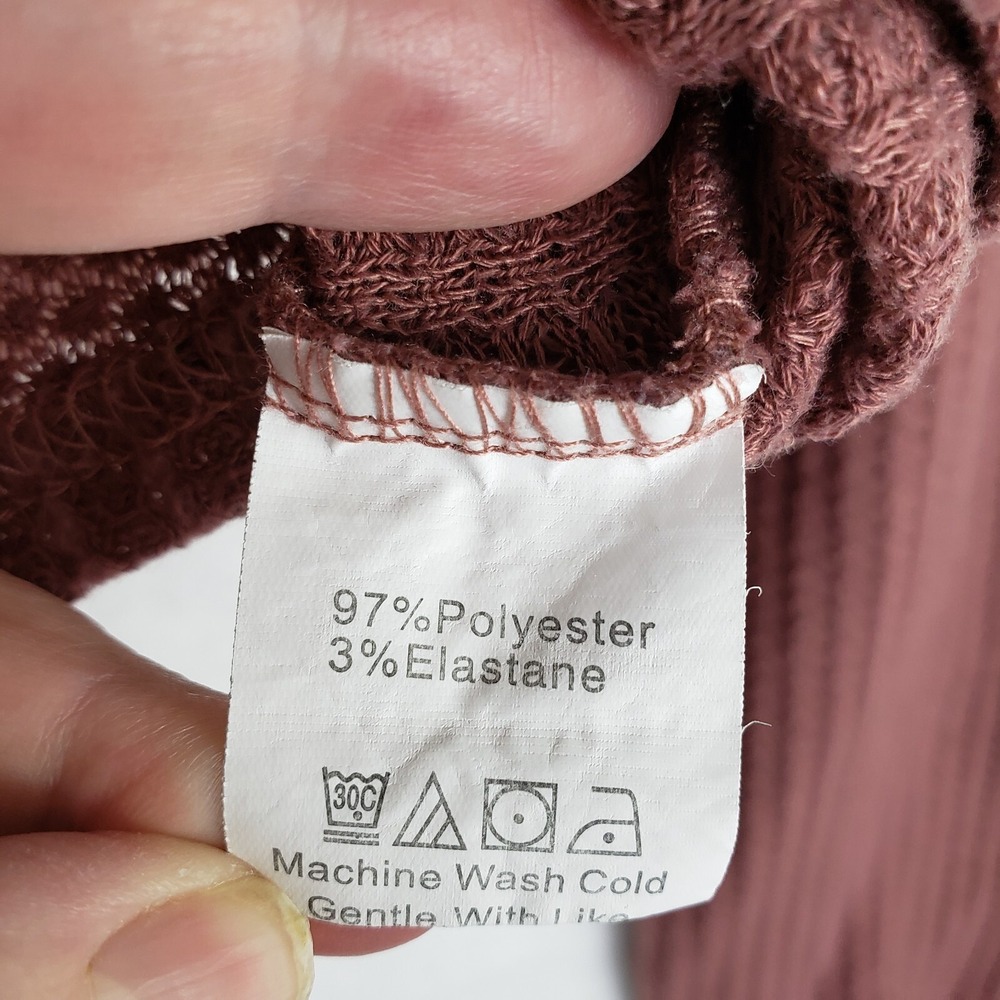 Romwe Cropped Cardigan Womens Medium Mauve Waffle Knit Long Sleeve Button Up Top - Picture 5 of 7